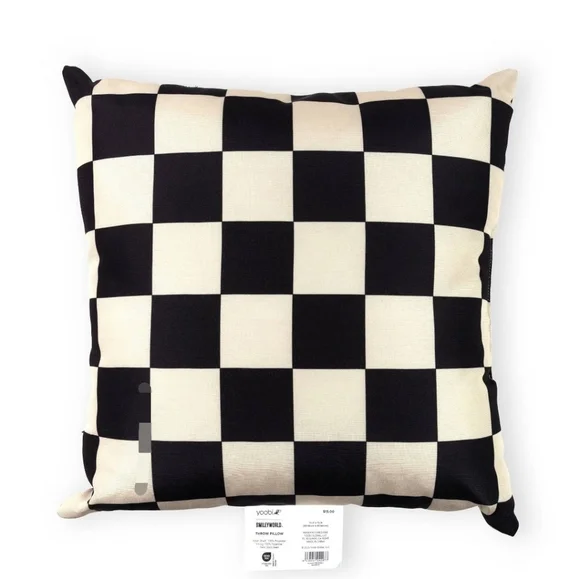 Yoobi SmileyWorld Throw Pillow. 16x16 Checkered Pattern. - Picture 2 of 2